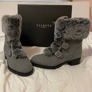 NIB Talbott's Grey Tish Cuff Faux Fur Ankle Boots Women's Sz 10 M MSRP $259.00
